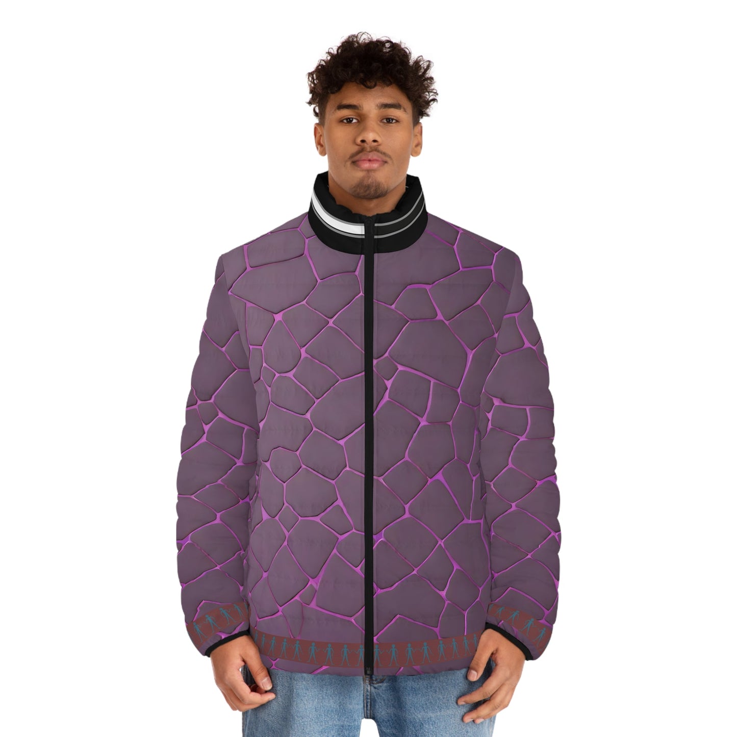 Purple Cracked Stone Puffer Jacket — Textured All-Over Print Men’s Outerwear Printify bakabo.club