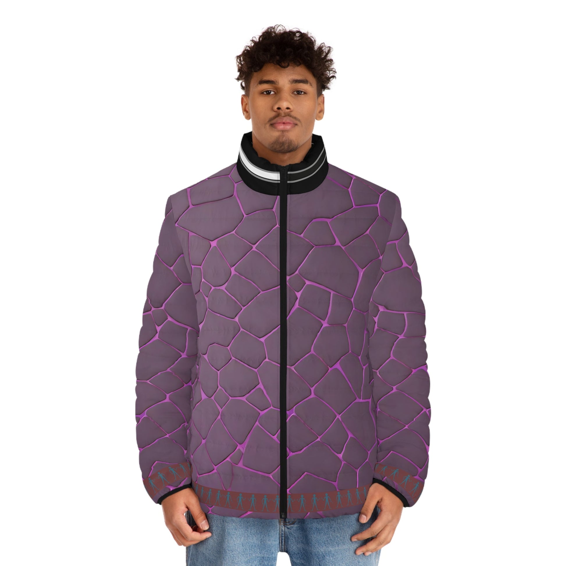 Purple Cracked Stone Puffer Jacket — Textured All-Over Print Men’s Outerwear Printify bakabo.club