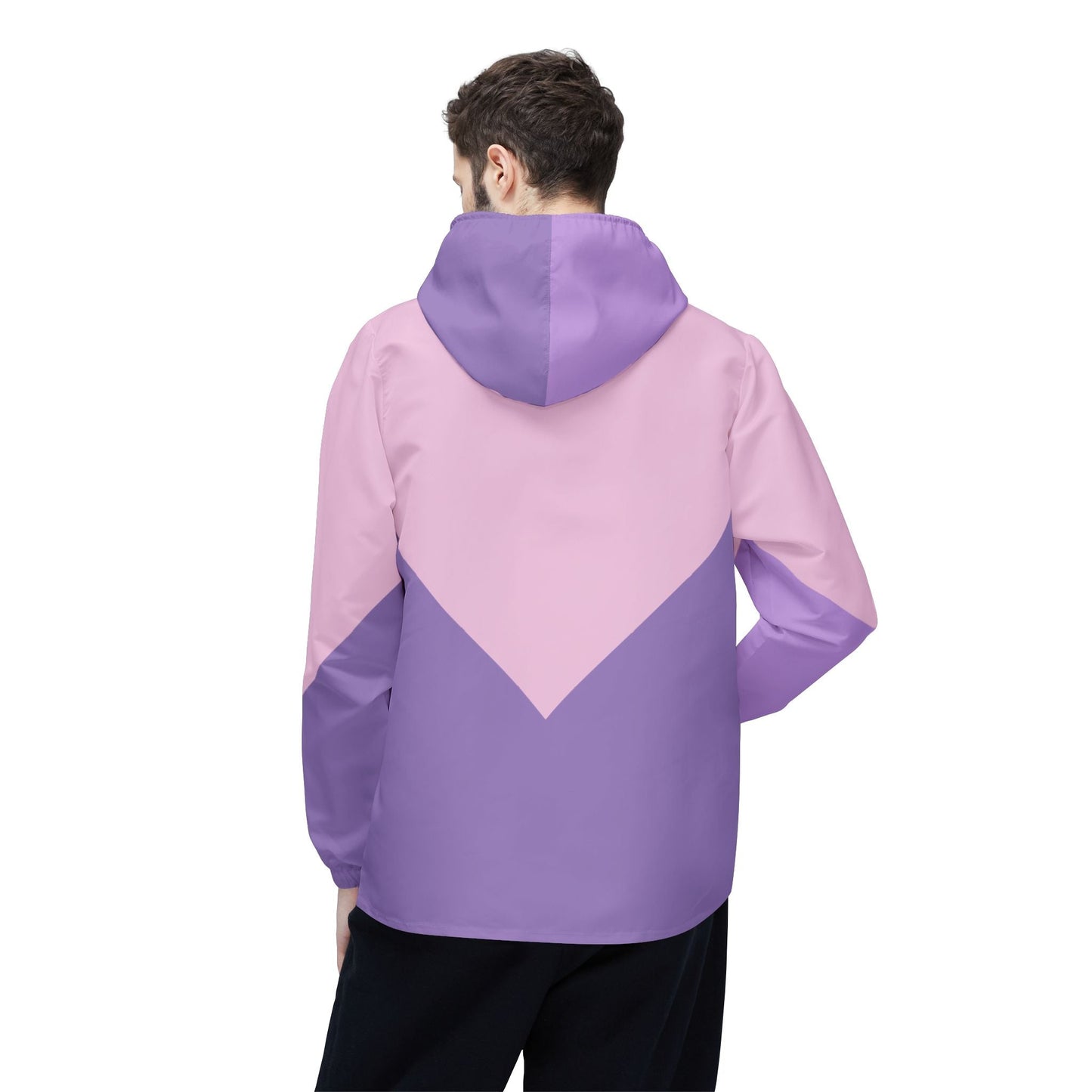 Pastel Chevron Windbreaker Jacket — Pink & Lavender Colorblock Hooded Jacket Printify bakabo.club