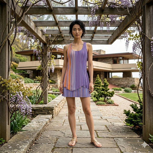 Purple & Orange Striped Racerback Dress – Vibrant Summer Layered AOP Dress Printify bakabo.club