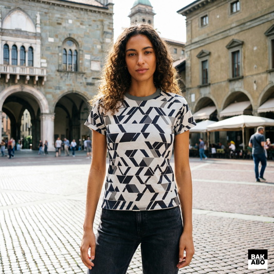 Black & White Maps Women's Cut & Sew Tee | Geometric Print