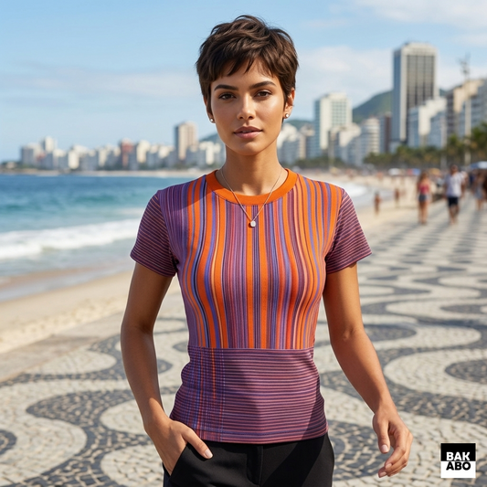 Aurora Blossom Women's Cut & Sew Tee | Gradient Stripe