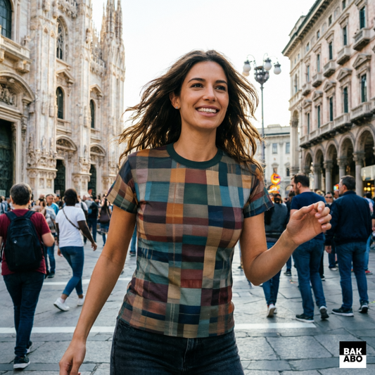 Terra Grid Women's Cut & Sew Tee | Abstract Block Print