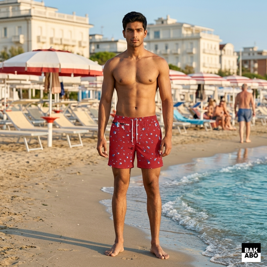 Acqua Red Men's Swim Trunks | Fish Print Swim Shorts