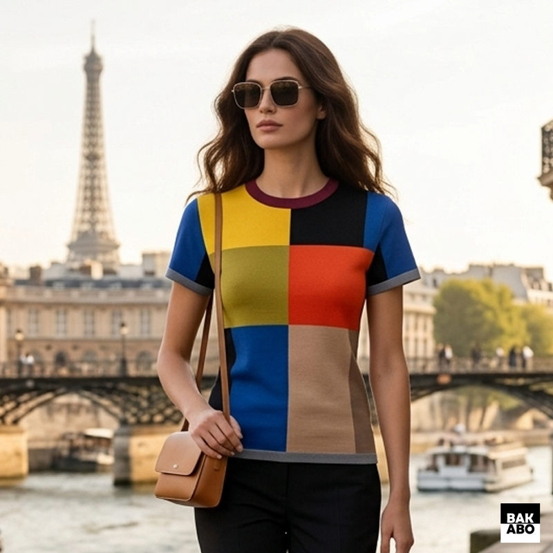 T-shirt taglio e cucito donna Paris Block
