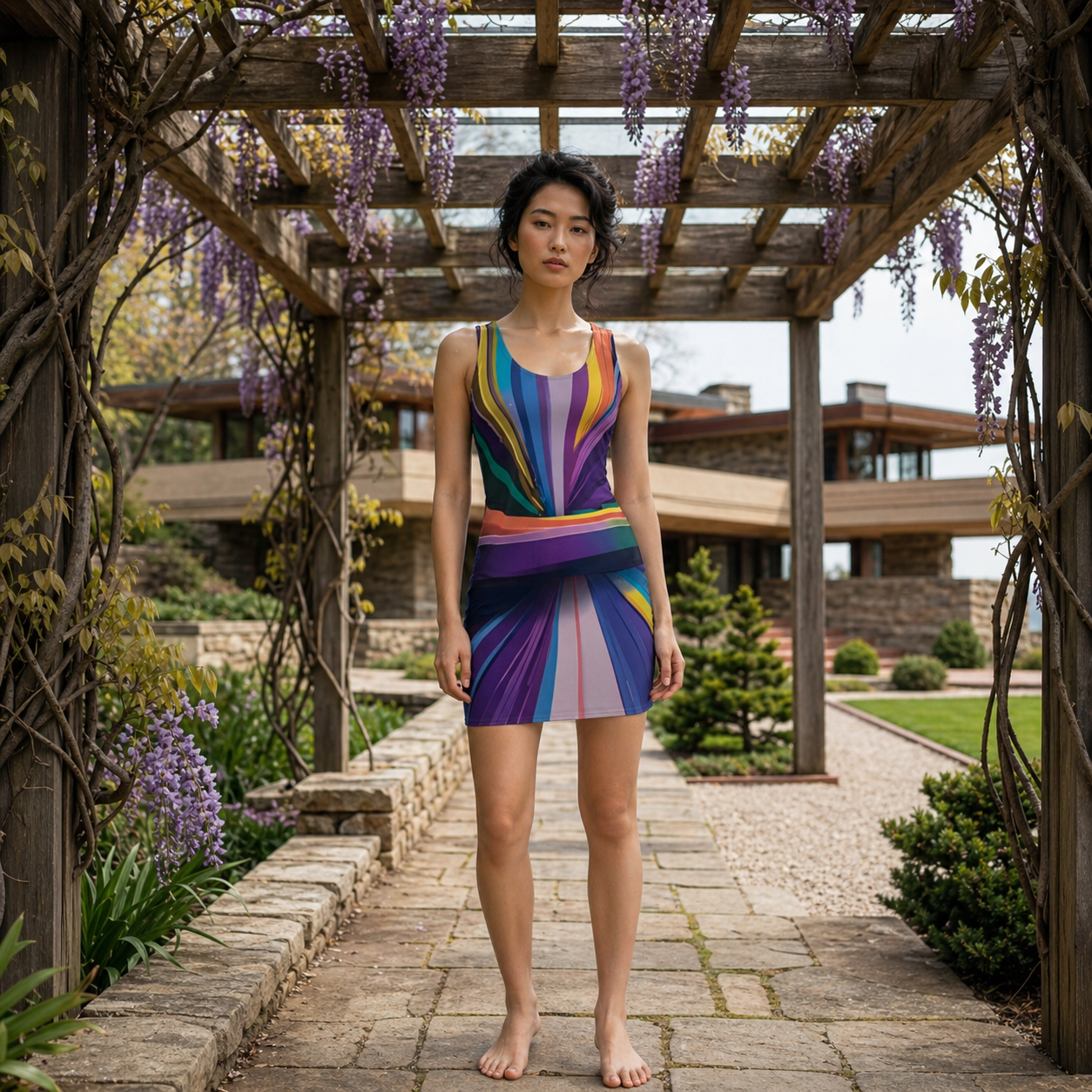 Abstract Rainbow Racerback Dress — Vibrant All-Over Print Printify bakabo.club
