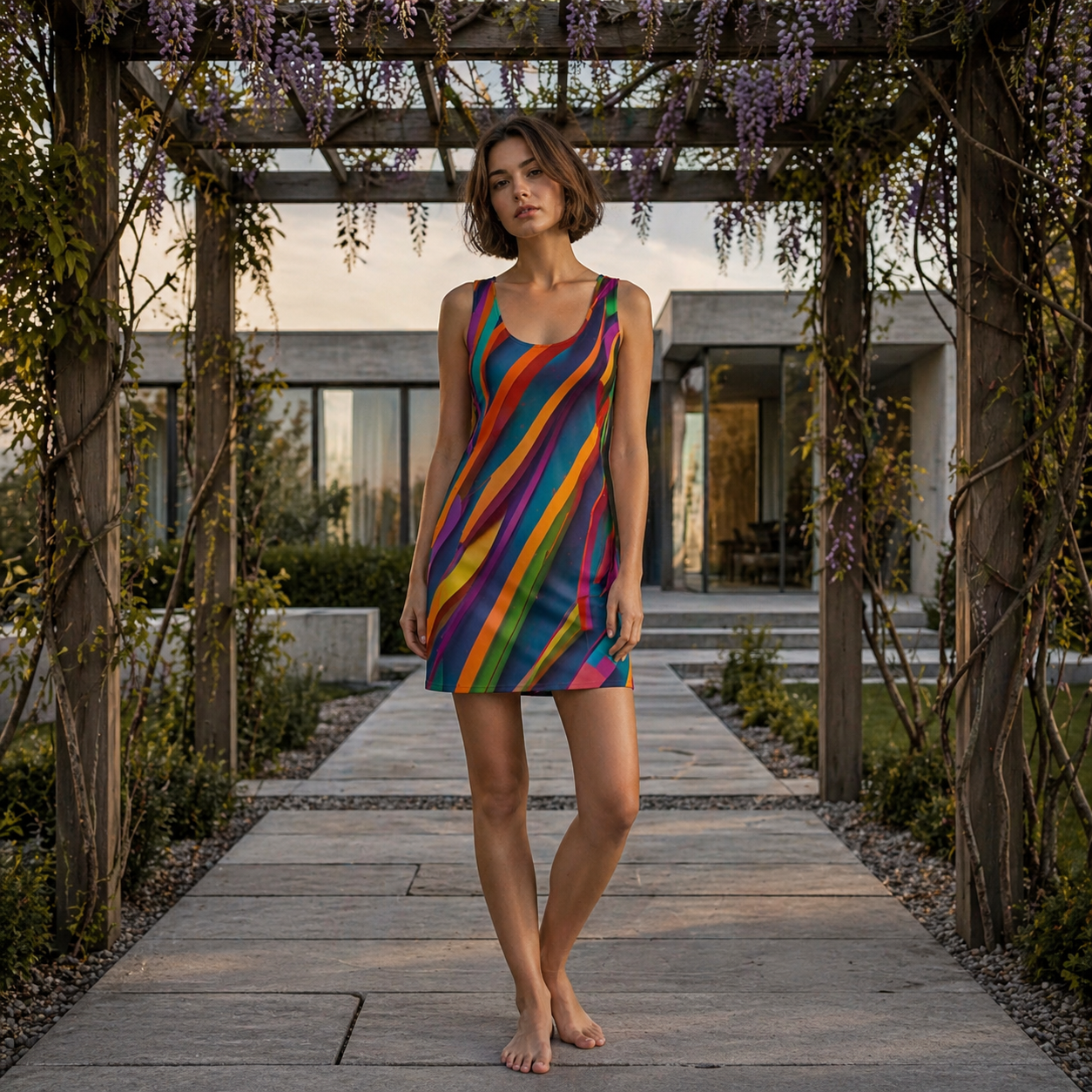 Racerback Dress — Colorful 3D Ribbon Stripe All-Over Print Printify bakabo.club