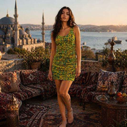 Racerback Dress — Sunlit Mosaic All-Over Print Printify bakabo.club
