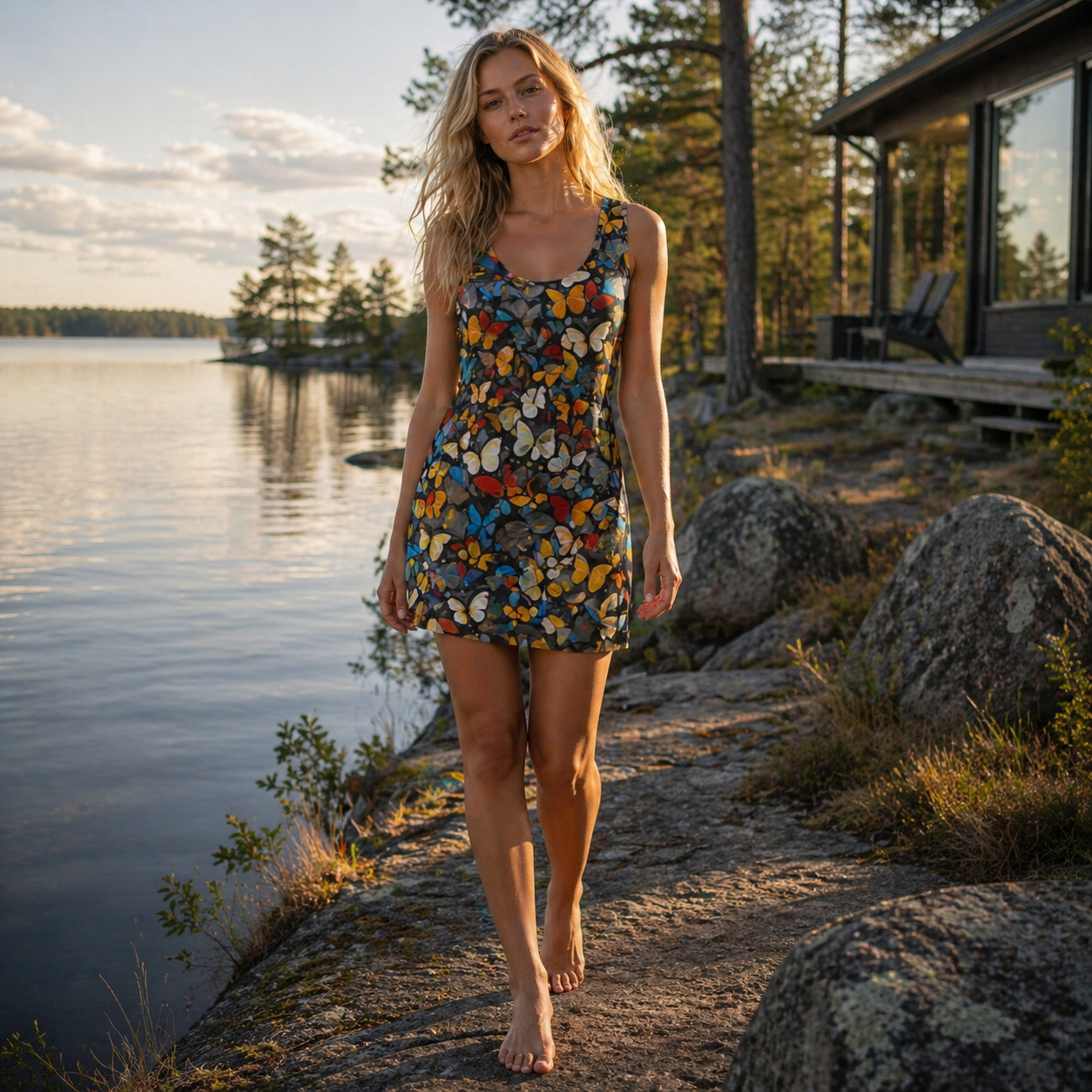 Butterfly Garden Racerback Dress — All-Over Print Floral Summer Dress