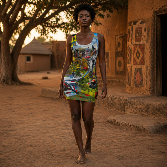Abstract Urban Collage Racerback Dress — Colorful All-Over Print Printify bakabo.club