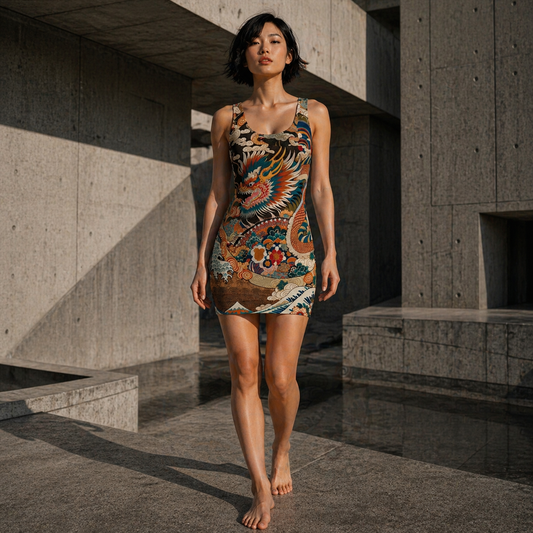 Dragon Wave Racerback Dress — Vintage Japanese Tattoo Print Printify bakabo.club