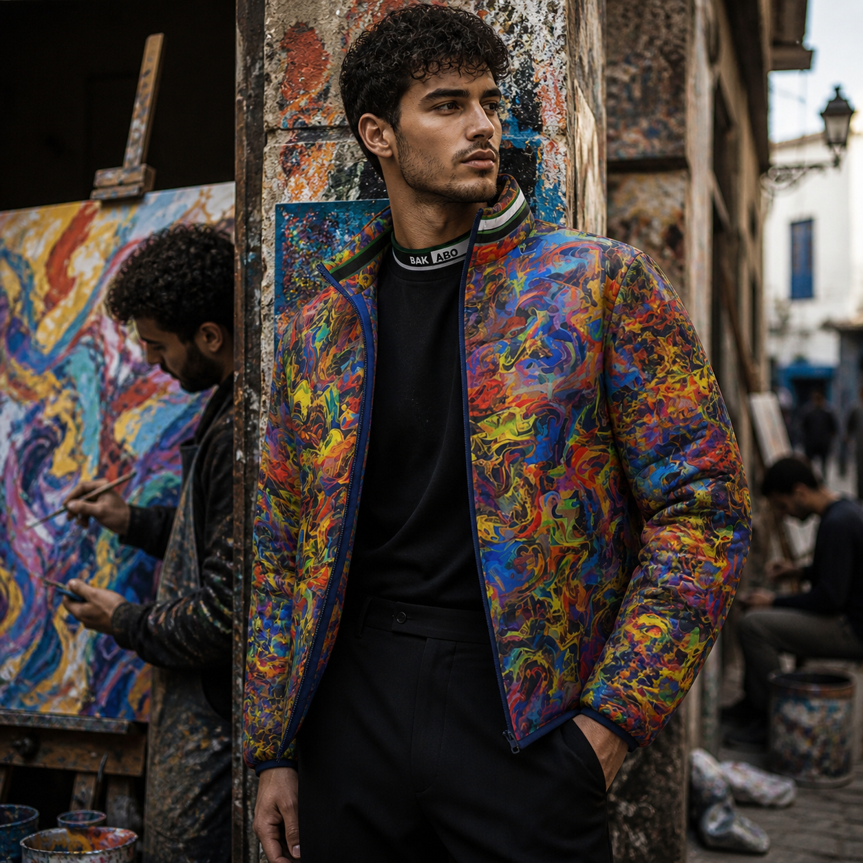 Abstract Color Swirl Puffer Jacket — Men's All-Over-Print