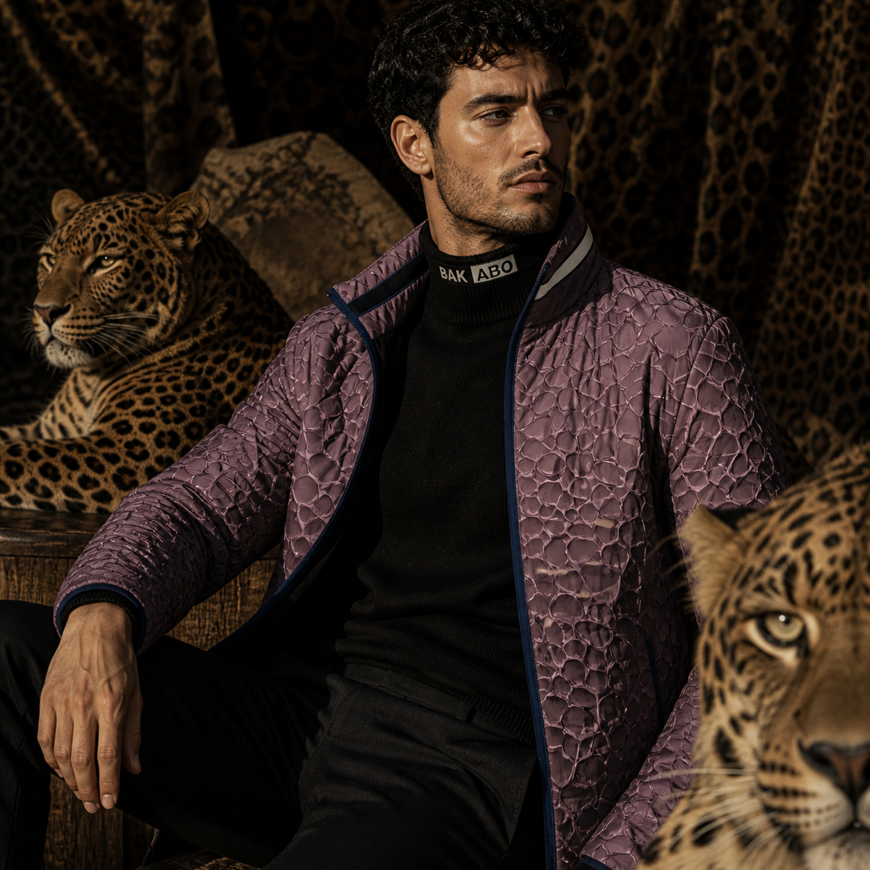 Textured Mauve Puffer Jacket — Men's All-Over Print Quilted Look