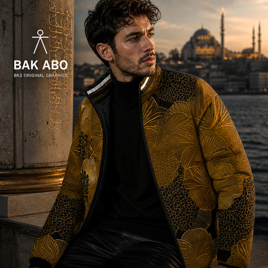 Puffer Jacket - Gold Floral All-Over Print BakAbo Studio BKS bakabo.club