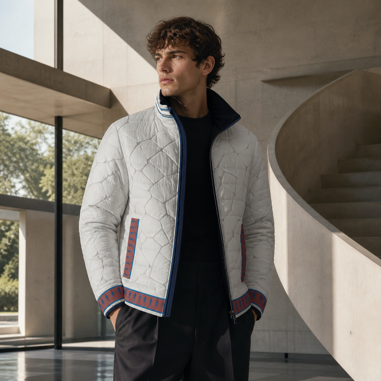 Puffer Jacket — Cracked Stone Texture All-Over Print