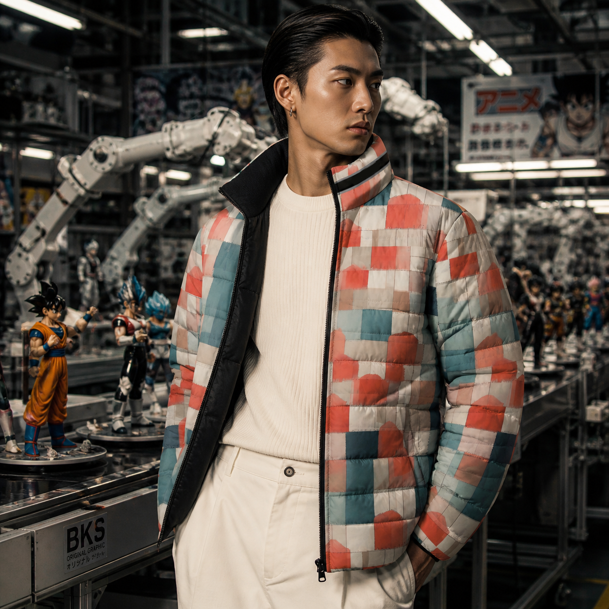 Abstract Block Pattern Puffer Jacket