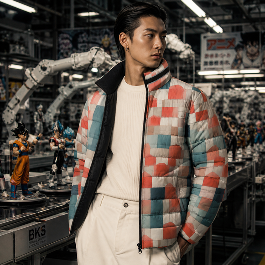 Abstract Block Pattern Puffer Jacket