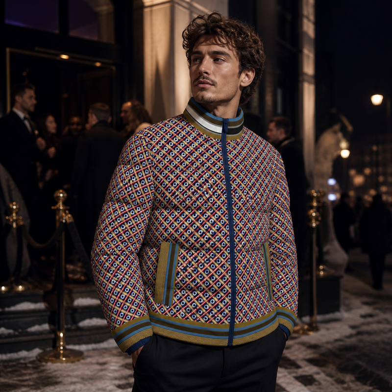 Geometric Retro Diamond Puffer Jacket