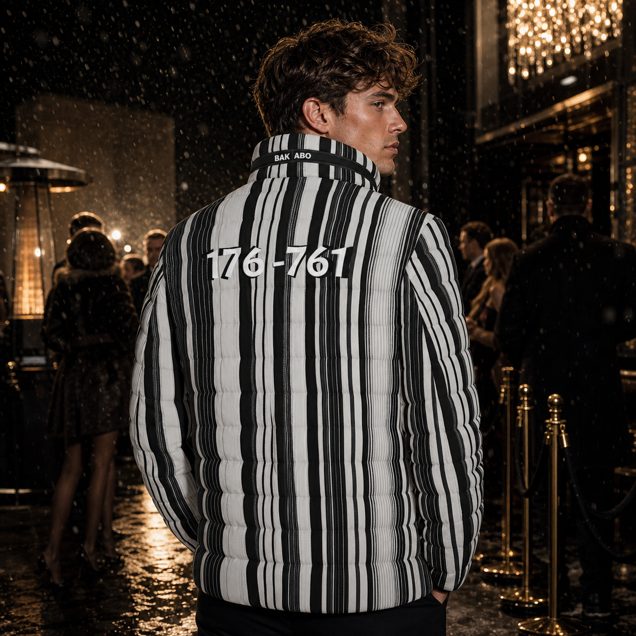 Striped Black & White Puffer Jacket — '176-761' Quilted Coat Printify bakabo.club