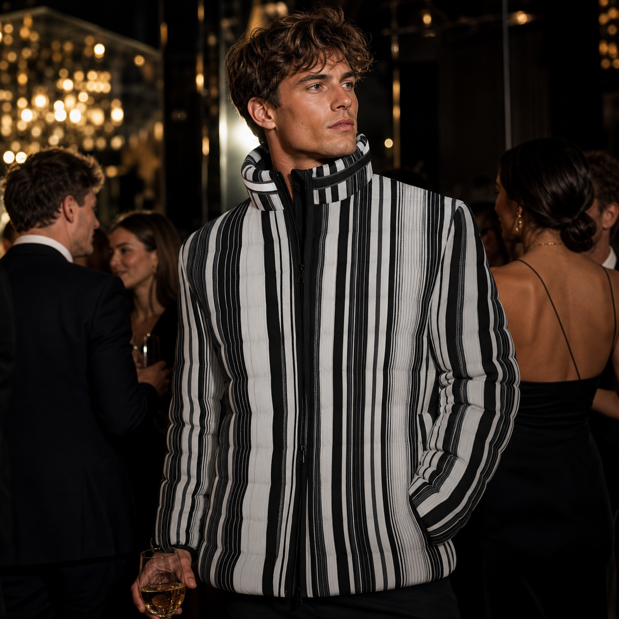 Striped Black & White Puffer Jacket — '176-761' Quilted Coat Printify bakabo.club
