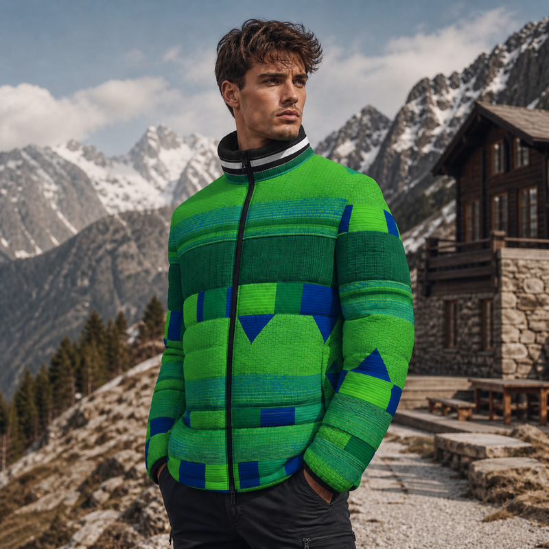 Green Geo-Block Puffer Jacket