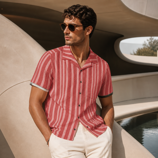 Red Stripe Hawaiian Shirt - Men's Casual Aloha Button-Up Printify bakabo.club