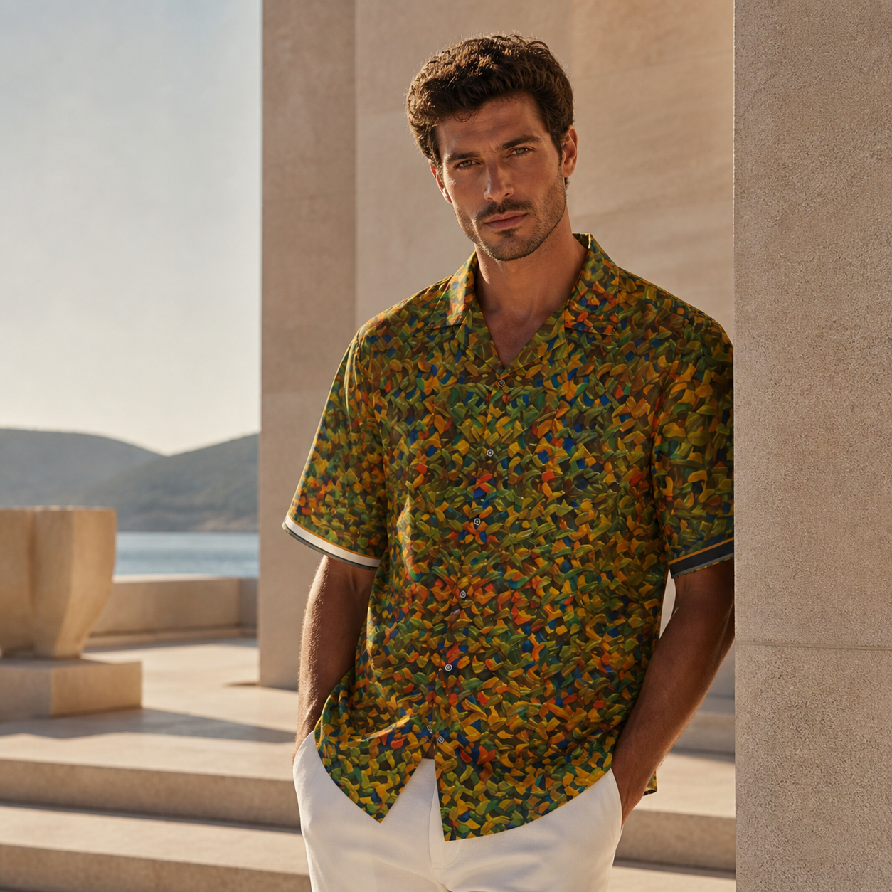 Men's Tropical Abstract Hawaiian Shirt – Olive Green Leaf Pattern AOP Printify bakabo.club