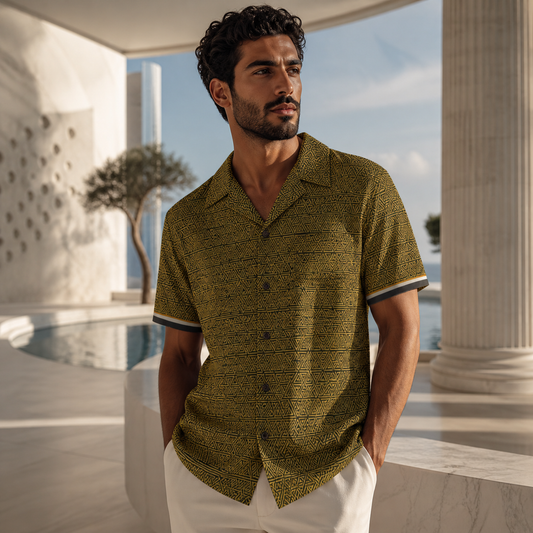 Olive Tropical Print Hawaiian Shirt — Men's Relaxed Camp-Collar Button-Up Printify bakabo.club