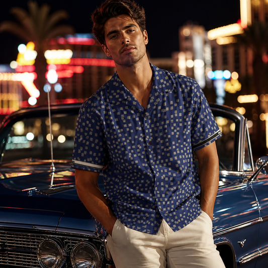 Navy Dot Pattern Hawaiian Shirt — Men's Casual Aloha Button-Up Printify bakabo.club
