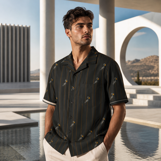 Men's Hawaiian Shirt — Vintage Palm Pinstripe AOP Printify bakabo.club