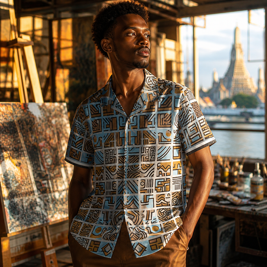 Men's Geometric Hawaiian Shirt - Island Tribal Pattern Printify bakabo.club