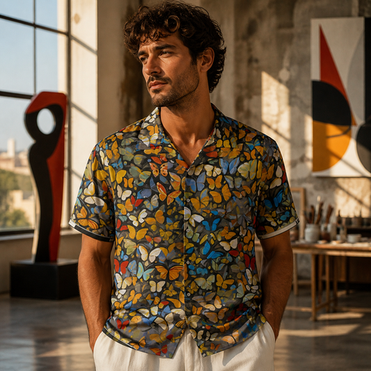 Men's Butterfly Pattern Hawaiian Shirt — Colorful Tropical Aloha Shirt Printify bakabo.club