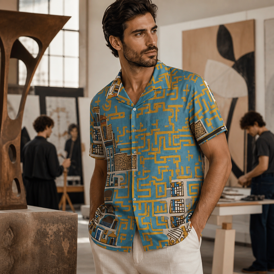 Geometric Cityscape Hawaiian Shirt Printify bakabo.club