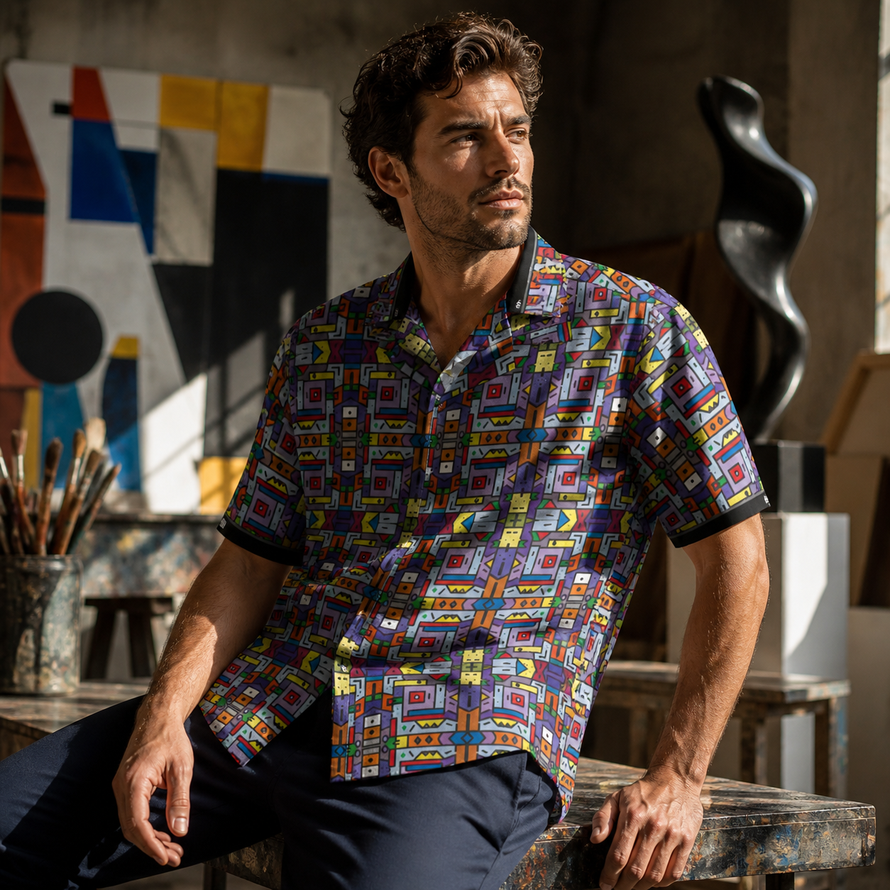Retro Geo Pattern Hawaiian Shirt Printify bakabo.club