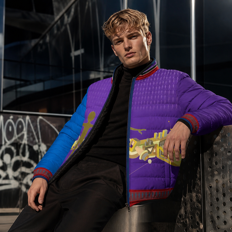 Abstract Cityscape Puffer Jacket — Men's Artistic Urban Winter Coat