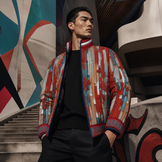 Abstract Red Mosaic Puffer Jacket Printify bakabo.club
