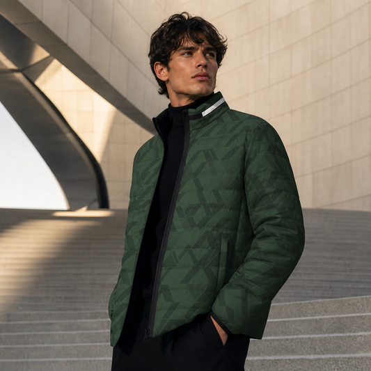 Men's Green Geometric Camouflage Puffer Jacket Printify bakabo.club