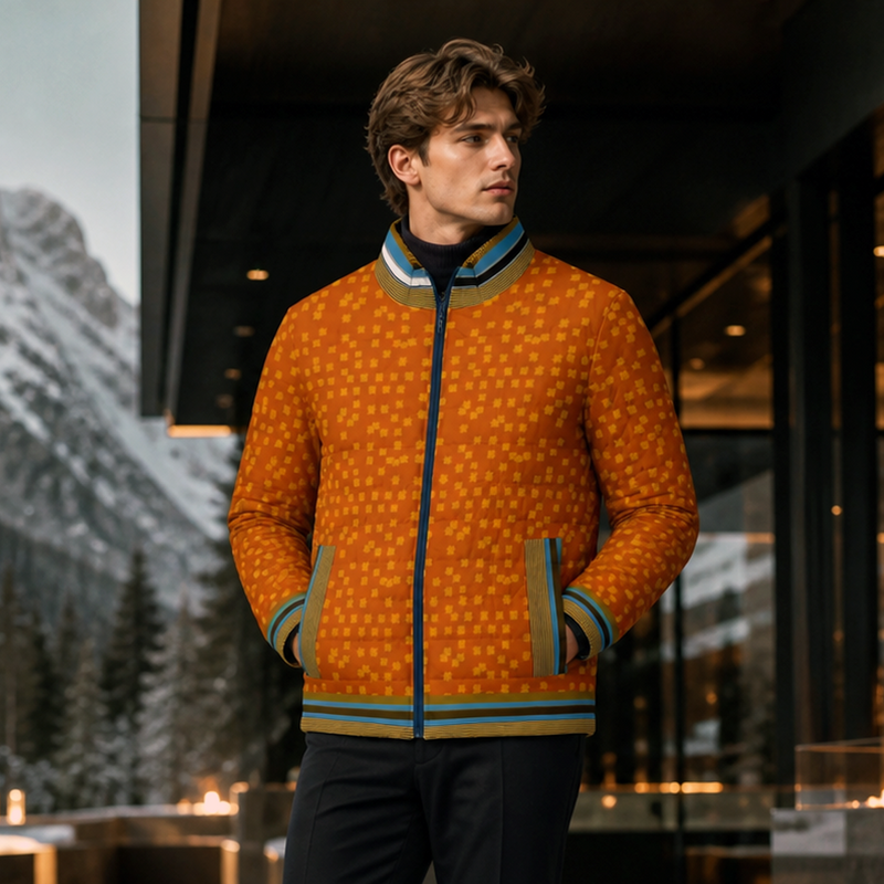 Puffer Jacket — Retro Orange Speckle All-Over Print