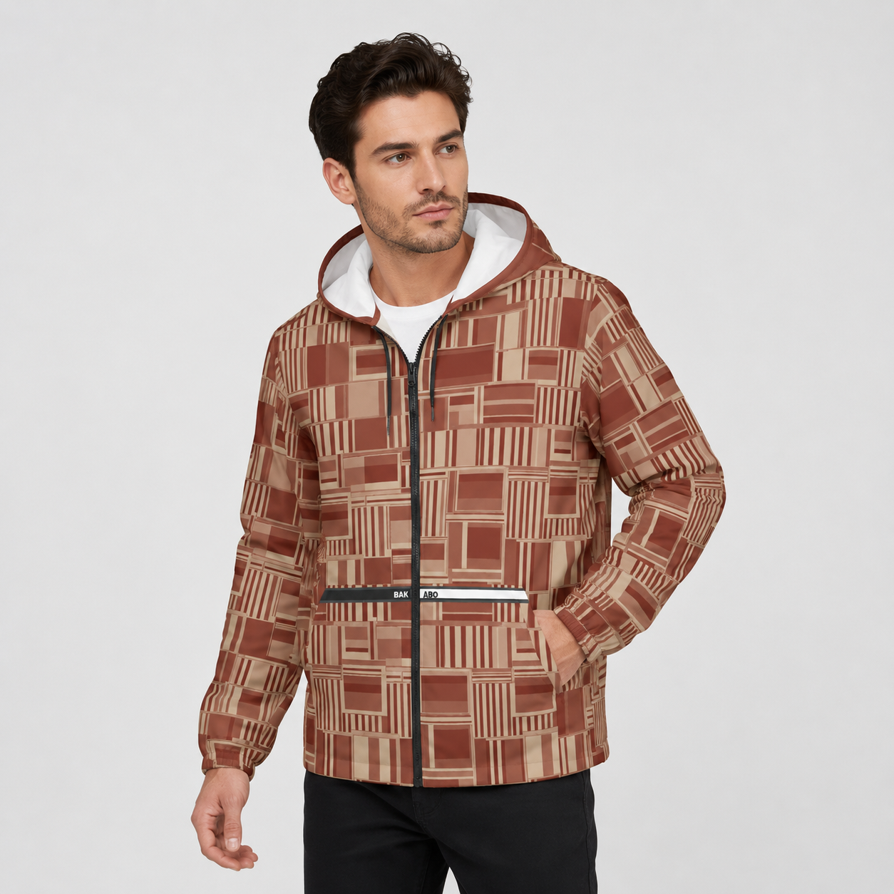 Retro Geo Pattern Windbreaker Jacket Printify bakabo.club