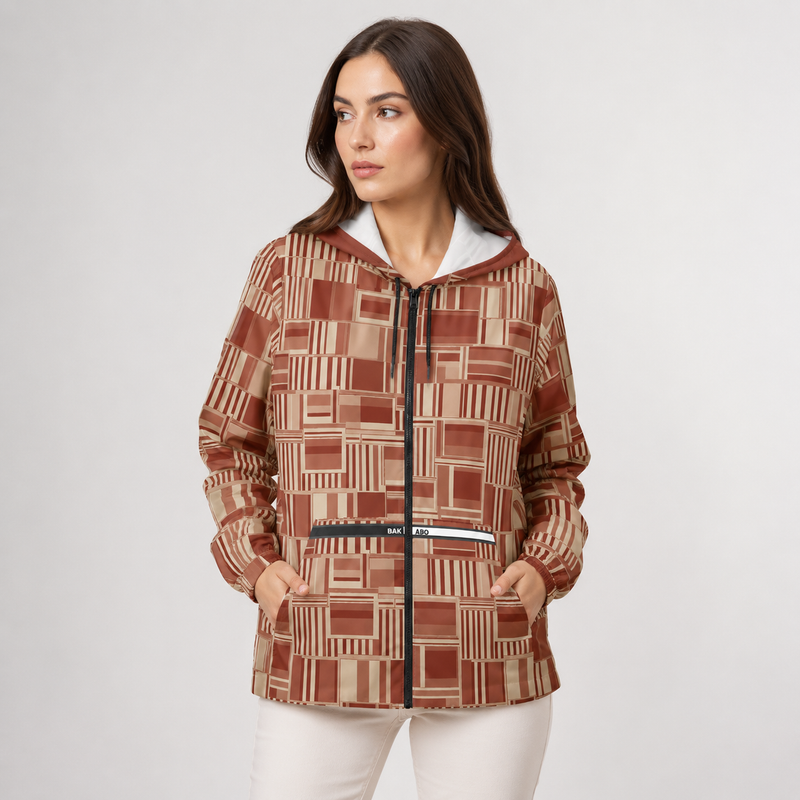 Retro Geo Pattern Windbreaker Jacket