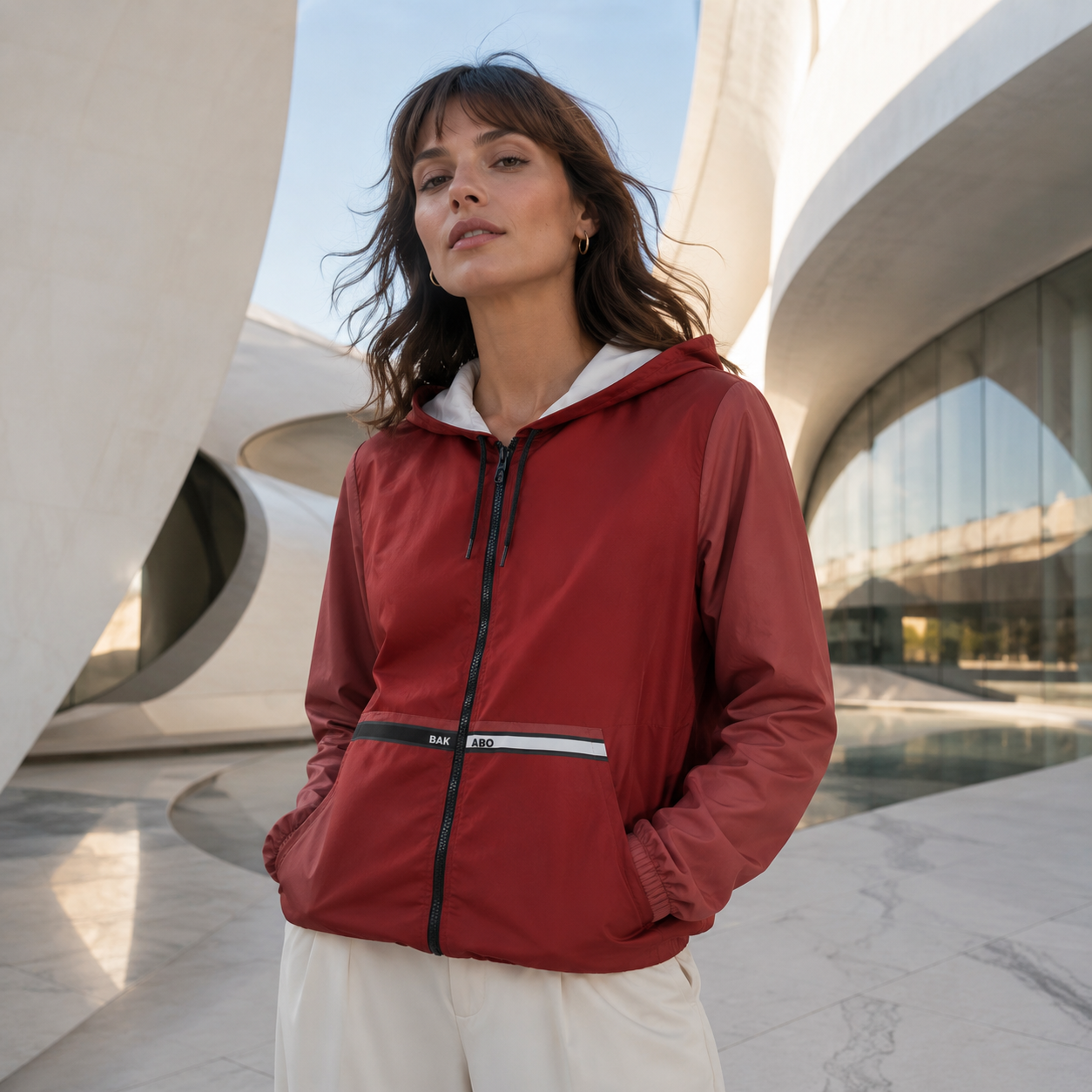 Two-Tone Lightweight Windbreaker Jacket – Red & Navy Hooded Zip-Up Printify bakabo.club