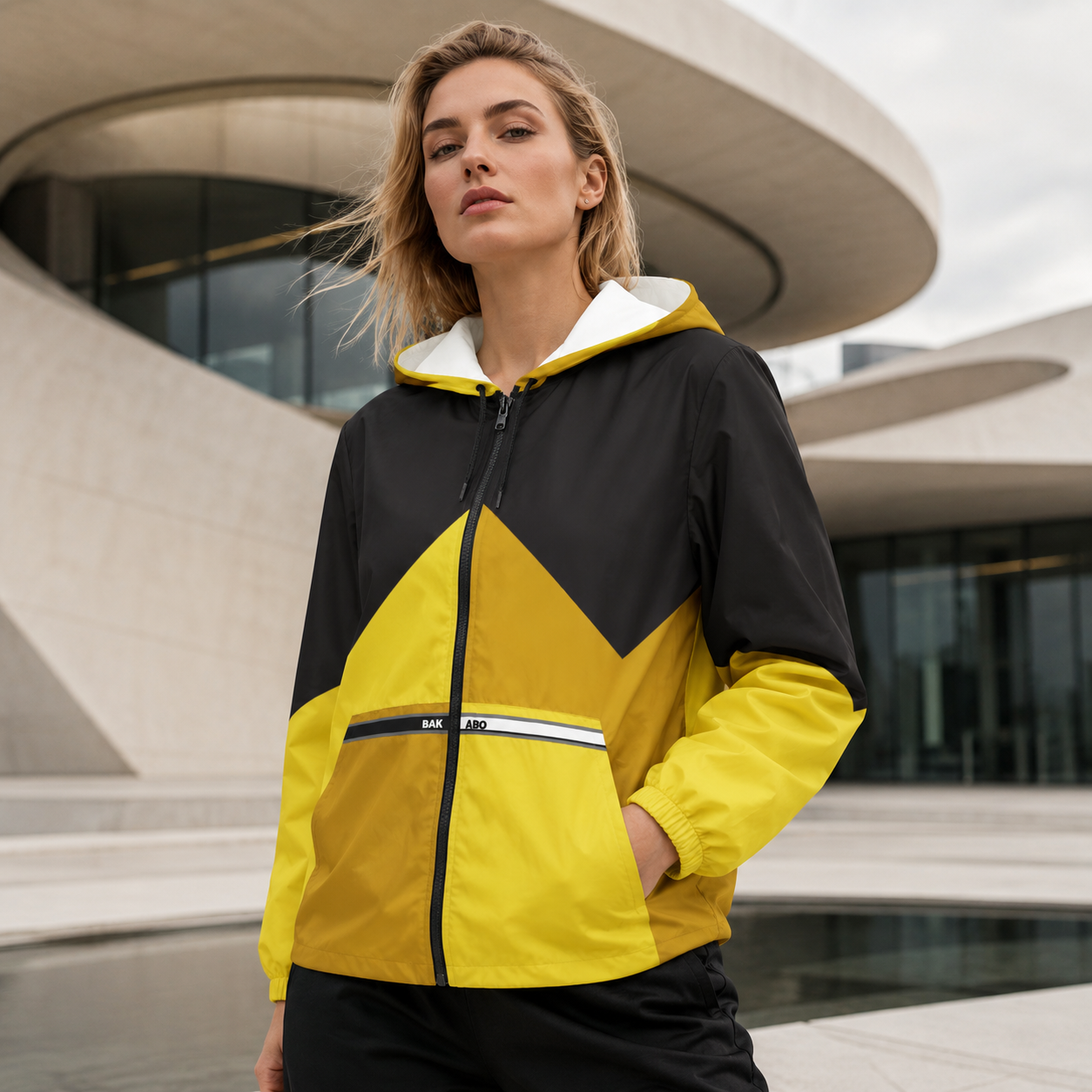 Yellow Chevron Windbreaker Jacket – Lightweight Hooded All-Over Print Printify bakabo.club