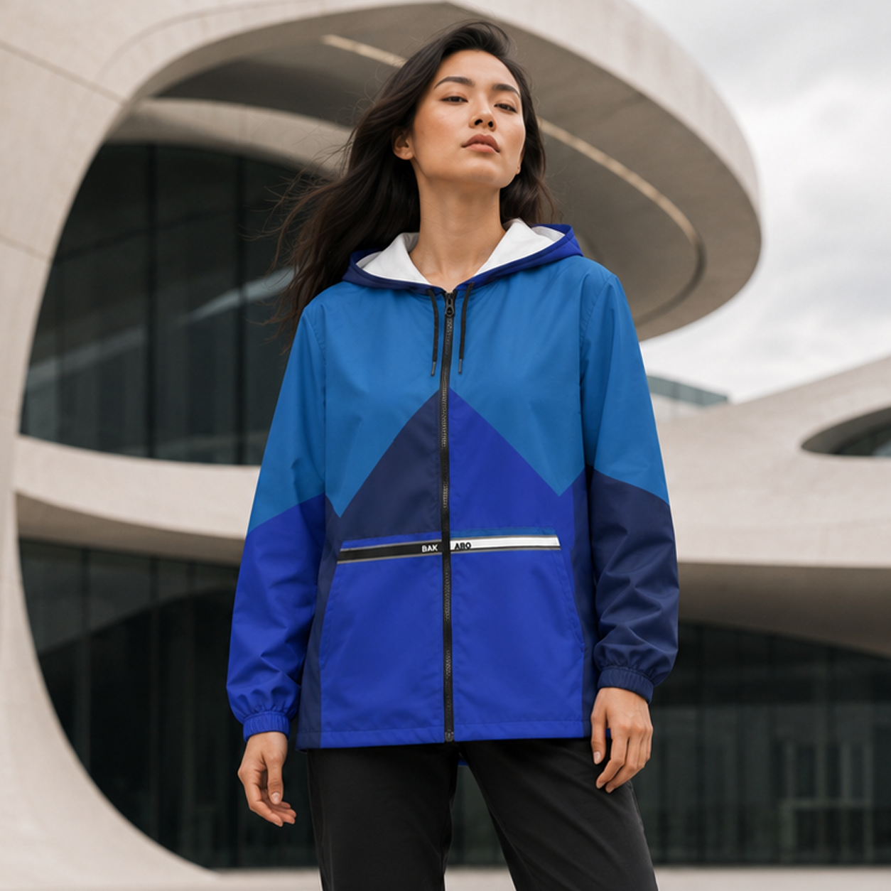 Blue Chevron Windbreaker Jacket – Lightweight Waterproof Hooded Jacket Printify bakabo.club