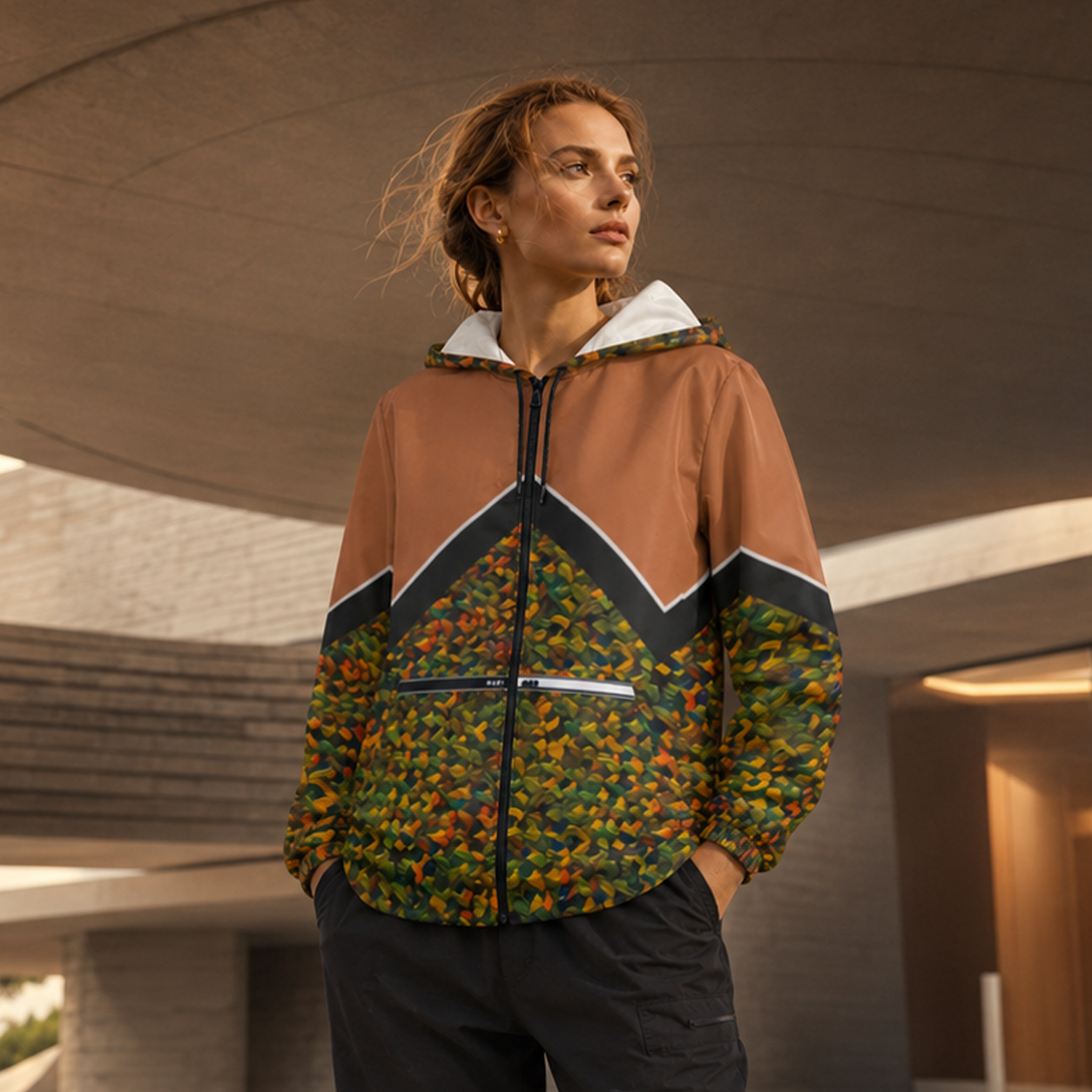 Autumn Camo Chevron Windbreaker Printify bakabo.club