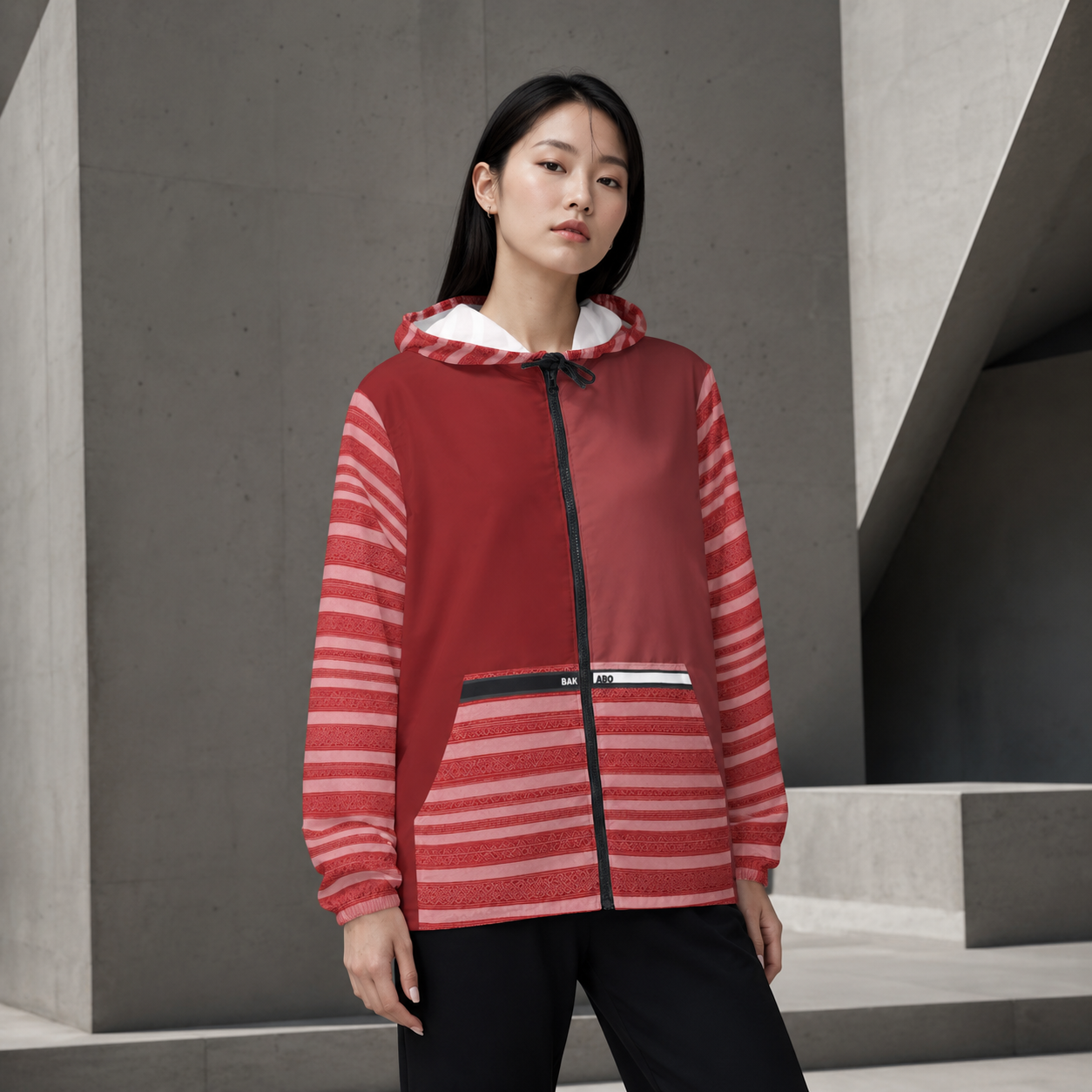 Striped Red Windbreaker Jacket — Lightweight Hooded Zip-Up Printify bakabo.club