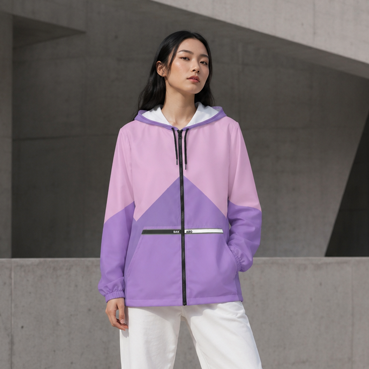 Pastel Chevron Windbreaker Jacket — Pink & Lavender Colorblock Hooded Jacket Printify bakabo.club