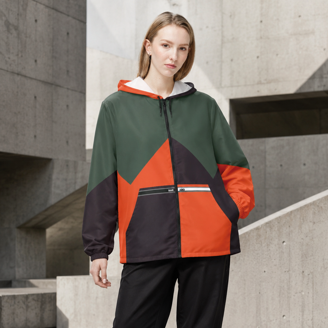 Windbreaker Jacket – Retro Chevron Colorblock Hooded Windbreaker Printify bakabo.club