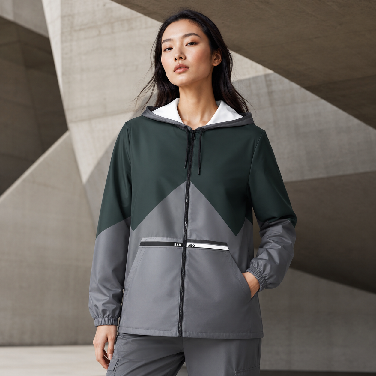 Chevron Colorblock Windbreaker Jacket — Lightweight Hooded Outdoor Shell Printify bakabo.club