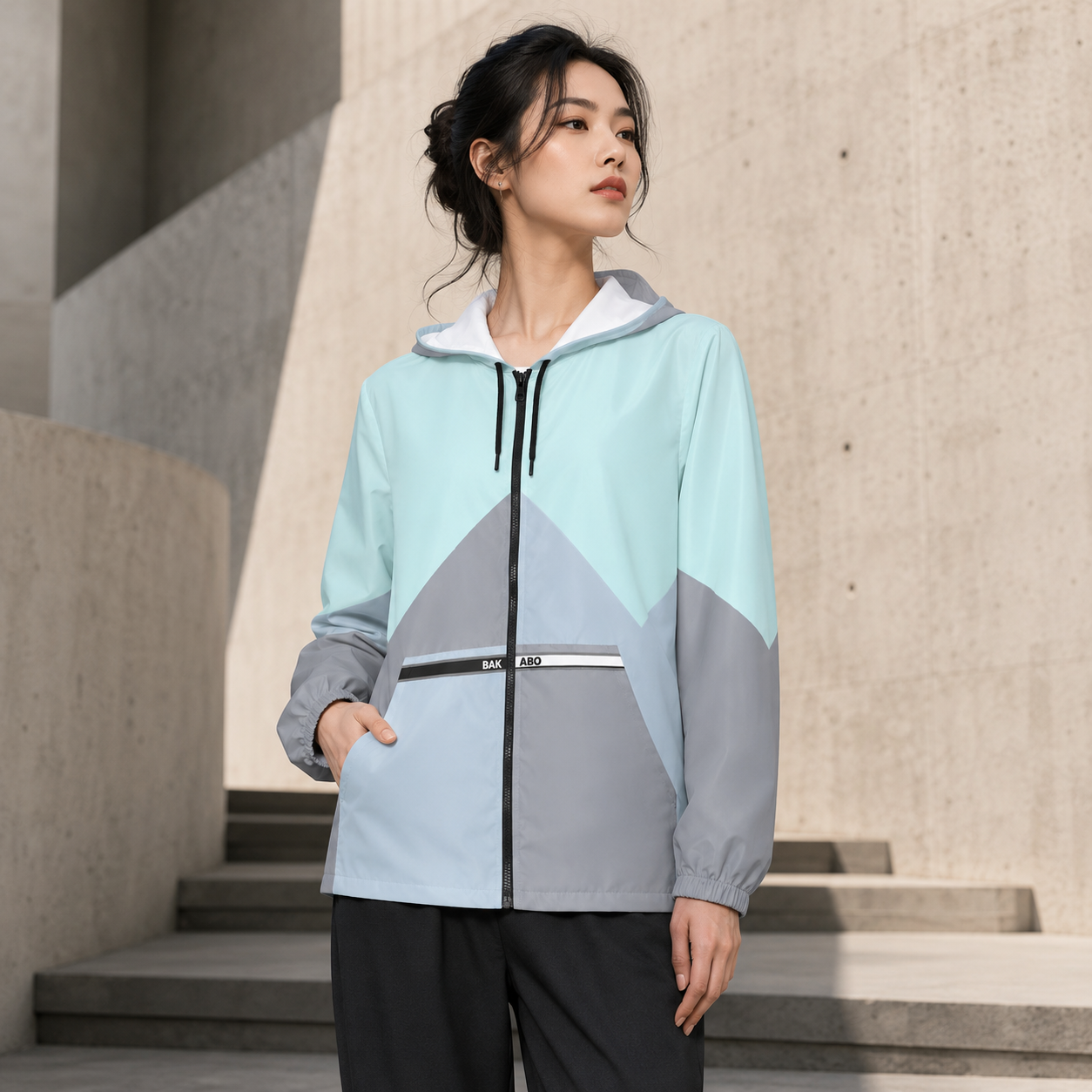 Colorblock Chevron Windbreaker Jacket — Lightweight Hooded Outdoor Shell Printify bakabo.club
