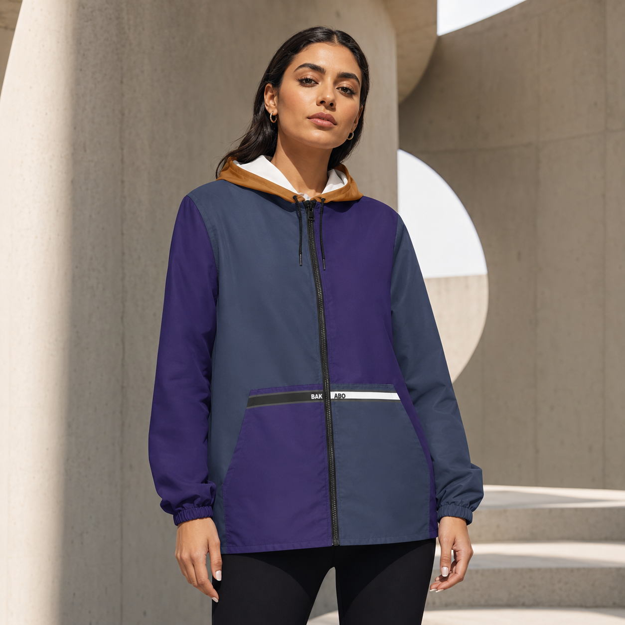 Colorblock Hooded Windbreaker Jacket – Navy, Purple & Brown AOP Printify bakabo.club